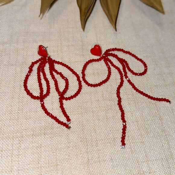 Beaded heart earrings M475 - Picture 3 of 5